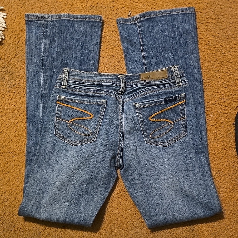 Seven7 Blue Boot Cut Jeans with Golden Stitching